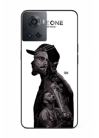 Monochrome cricket silhouette artwork printed on premium tempered glass OnePlus 10R back cover