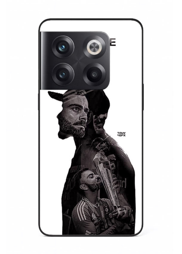 Monochrome cricket silhouette artwork printed on premium tempered glass OnePlus 10T back cover