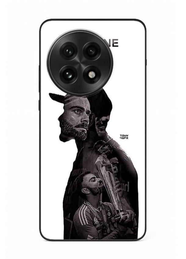 Monochrome cricket silhouette artwork printed on premium tempered glass OnePlus 13R back cover