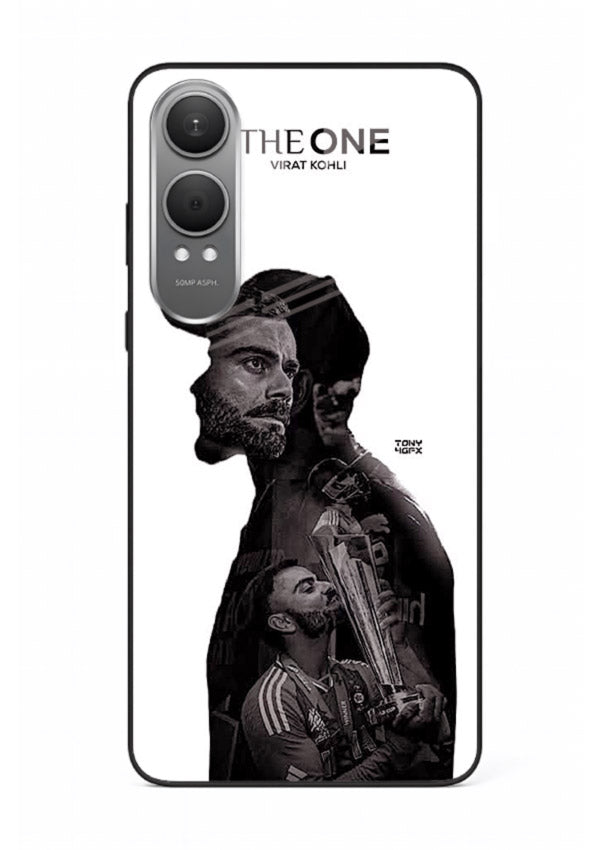 Monochrome cricket silhouette artwork printed on premium tempered glass OnePlus Nord CE4 Lite back cover
