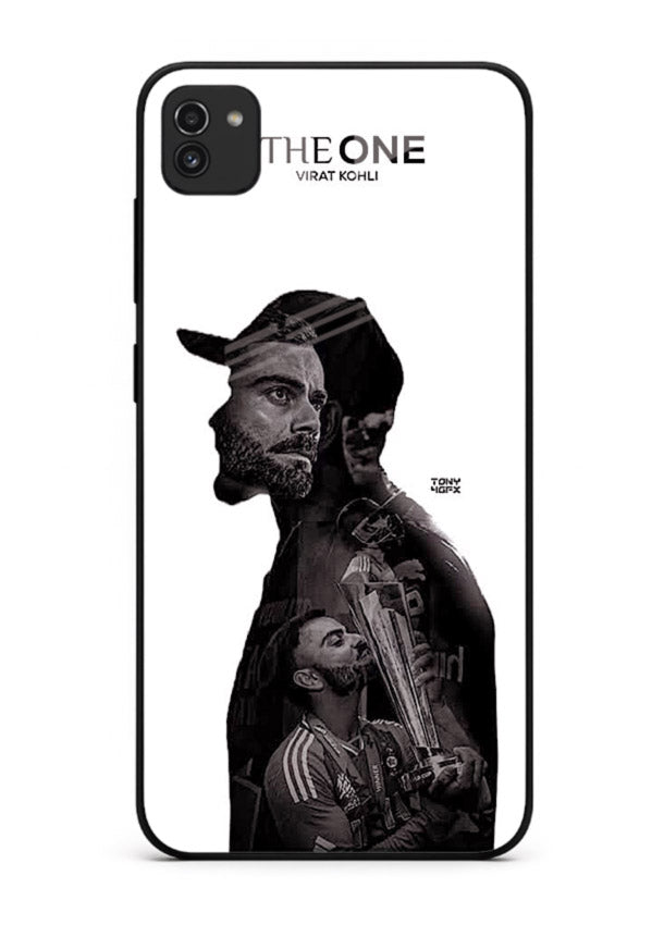Monochrome cricket silhouette artwork printed on premium tempered glass Samsung A03 back cover