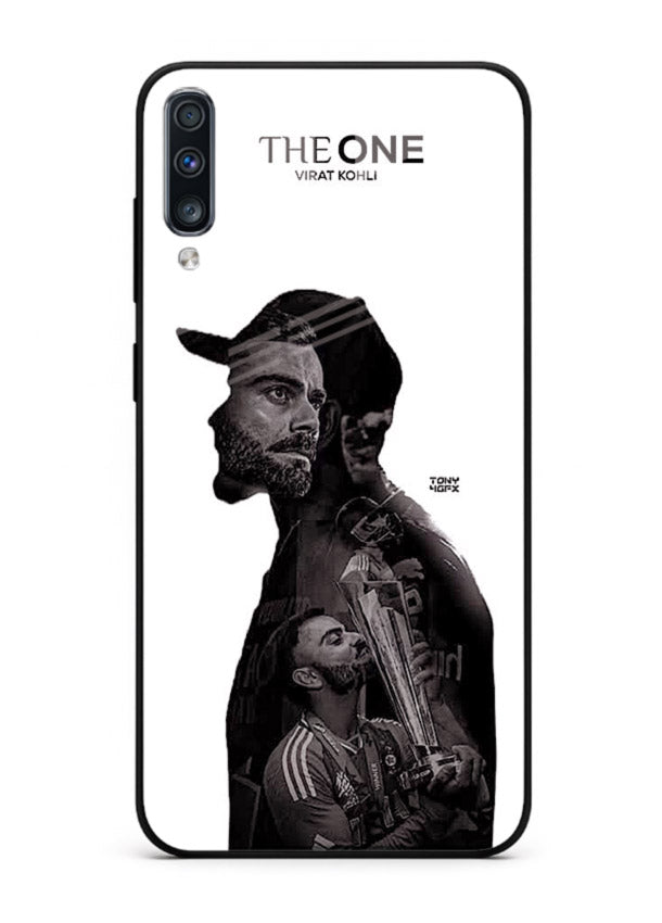 Monochrome cricket silhouette artwork printed on premium tempered glass Samsung A70 back cover