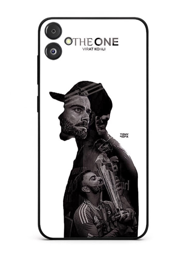 Monochrome cricket silhouette artwork printed on premium tempered glass Samsung F04 5G back cover