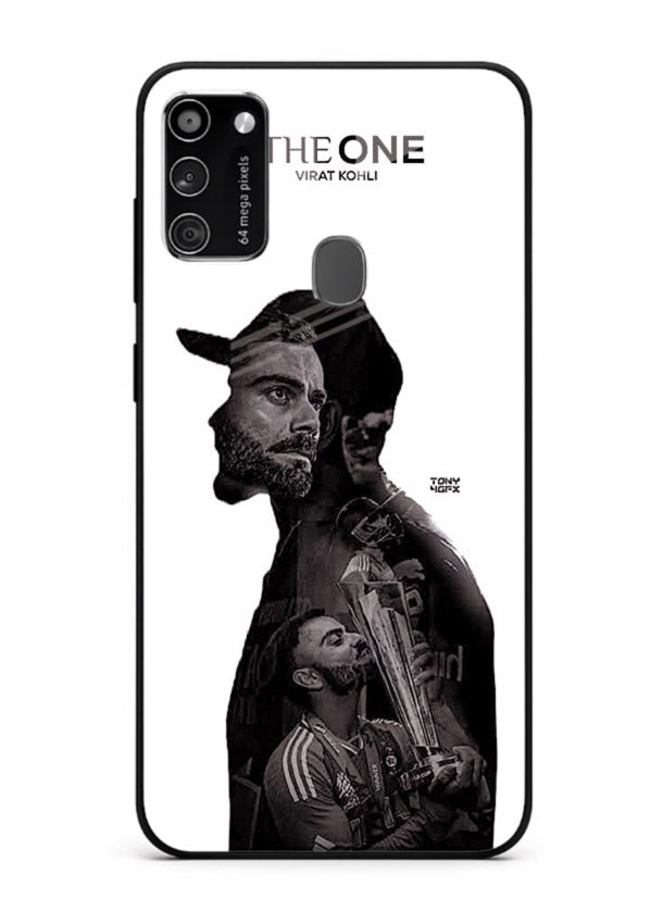 Monochrome cricket silhouette artwork printed on premium tempered glass Samsung M21 back cover