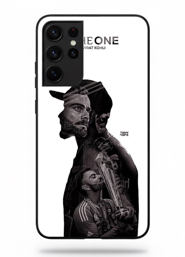 Monochrome cricket silhouette artwork printed on premium tempered glass Samsung S21 Ultra back cover