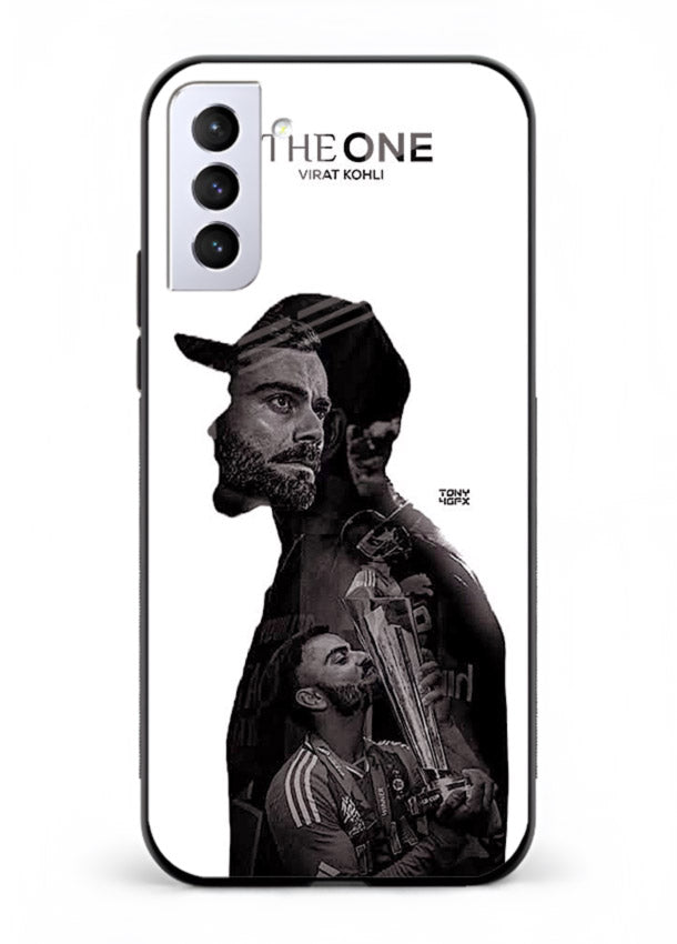 Monochrome cricket silhouette artwork printed on premium tempered glass Samsung S21 Plus back cover