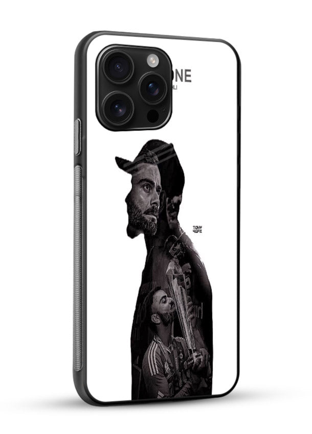 Monochrome cricket silhouette artwork printed on premium tempered glass mobile back cover - 2