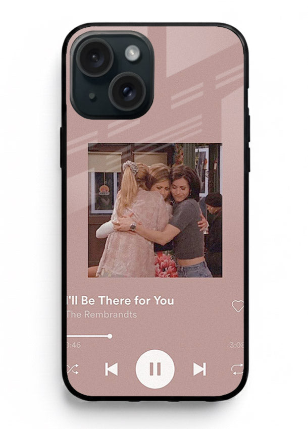 Music player themed artwork printed on glossy tempered glass iPhone 14 Plus back cover