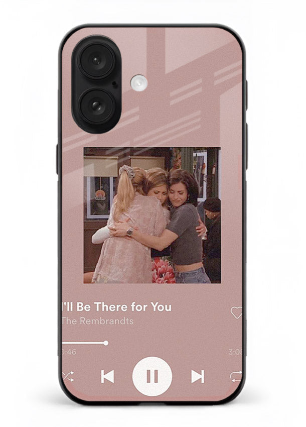Music player themed artwork printed on glossy tempered glass iPhone 16 back cover