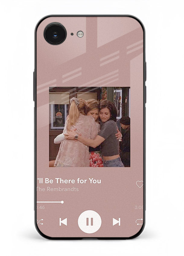 Music player themed artwork printed on glossy tempered glass iPhone 16E back cover
