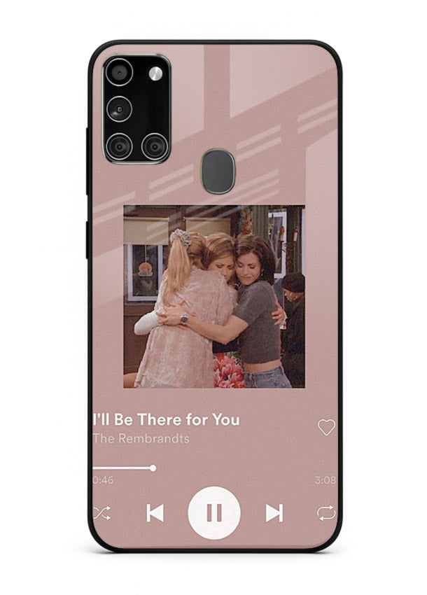 Music player themed artwork printed on glossy tempered glass Samsung A21s back cover