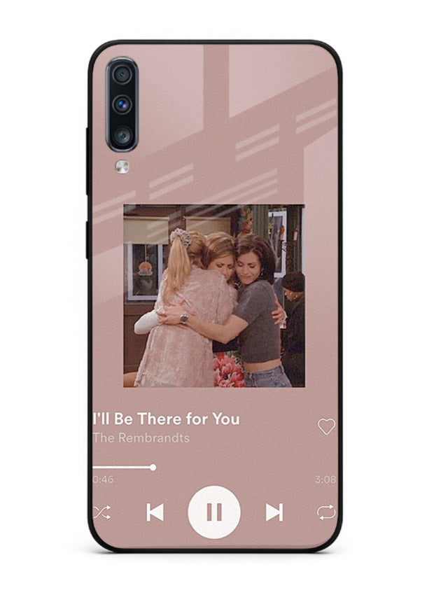Music player themed artwork printed on glossy tempered glass Samsung A70 back cover