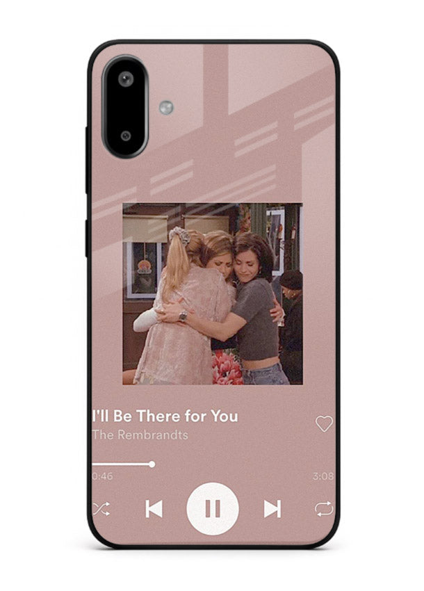 Music player themed artwork printed on glossy tempered glass Samsung F06 5G back cover