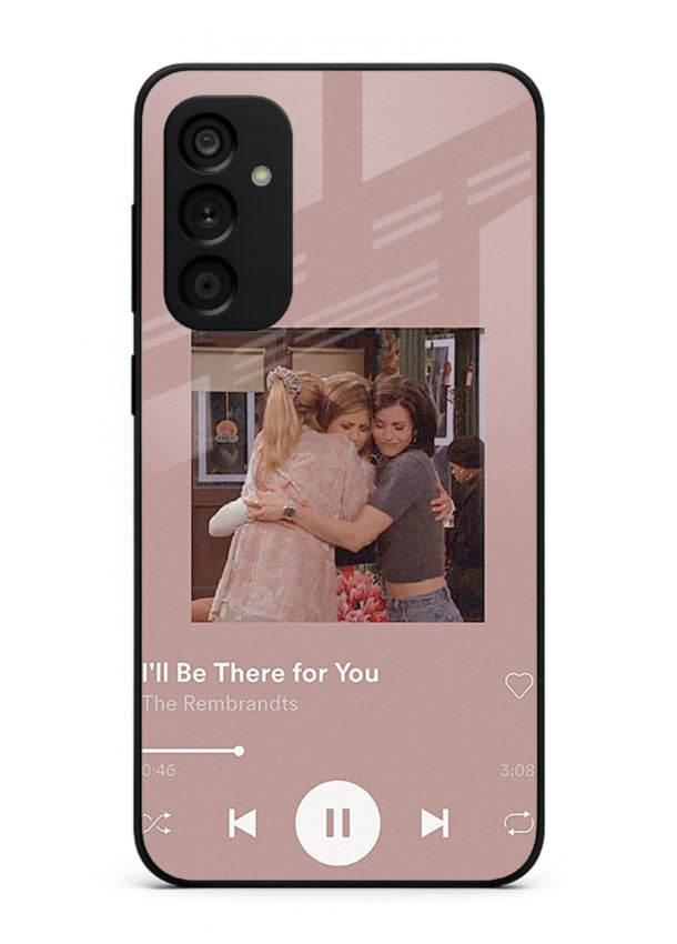 Music player themed artwork printed on glossy tempered glass Samsung M15 5G back cover