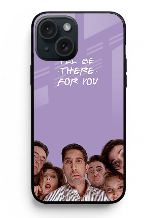 Purple friends quote artwork printed on premium tempered glass iPhone 15 back cover