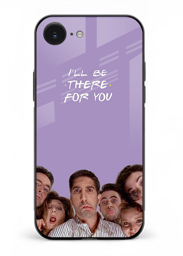 Purple friends quote artwork printed on premium tempered glass iPhone 16E back cover