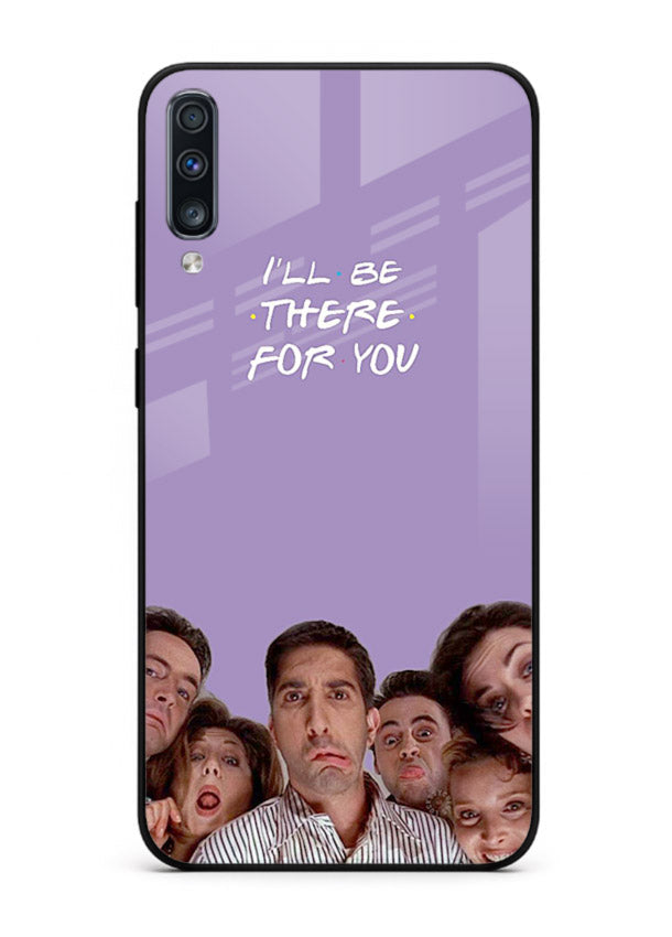 Purple friends quote artwork printed on premium tempered glass Samsung A50 back cover