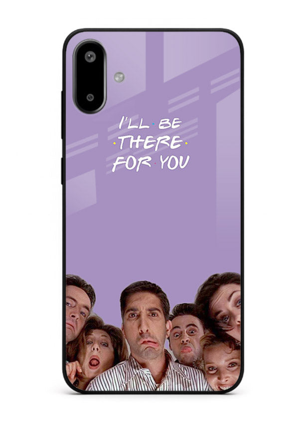 Purple friends quote artwork printed on premium tempered glass Samsung F06 5G back cover
