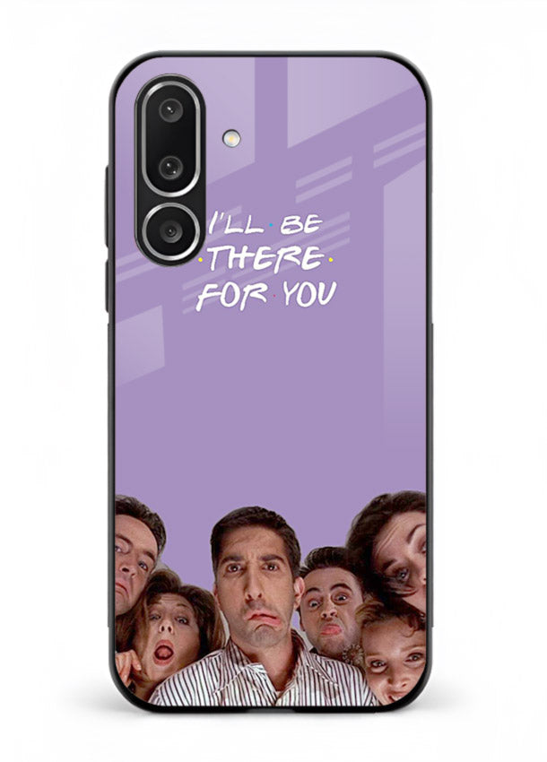 Purple friends quote artwork printed on premium tempered glass Samsung F56 5G back cover