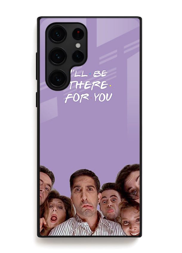 Purple friends quote artwork printed on premium tempered glass Samsung S23 Ultra back cover