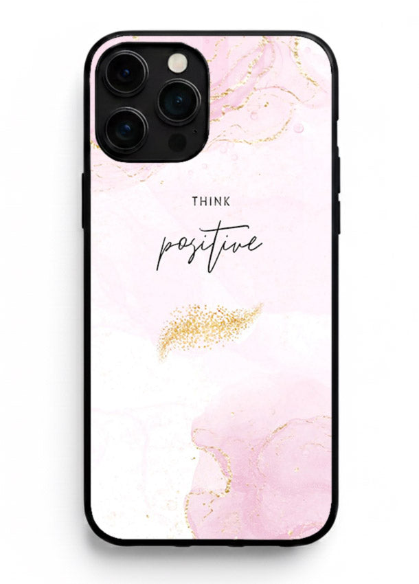 Pink cloudscape quote printed on iphone 16 pro max glass back cover with calming tones.