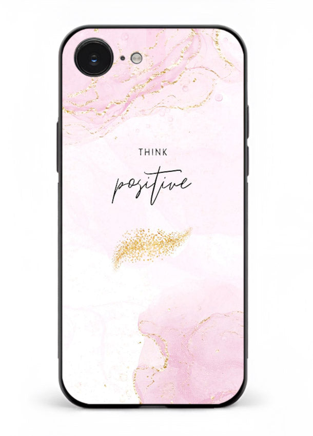Pink cloudscape quote printed on iphone 16e glass back cover with calming tones.