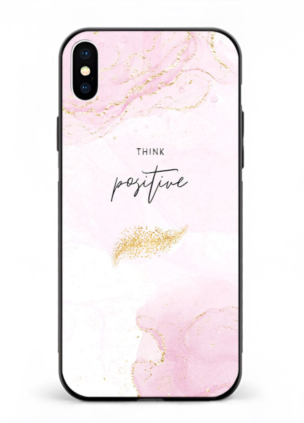 Pink cloudscape quote printed on iphone xs max glass back cover with calming tones.