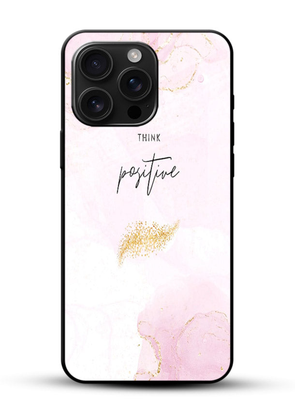 Pink cloudscape quote printed on glossy vibrant premium glass back cover with calming tones. - Angle Front