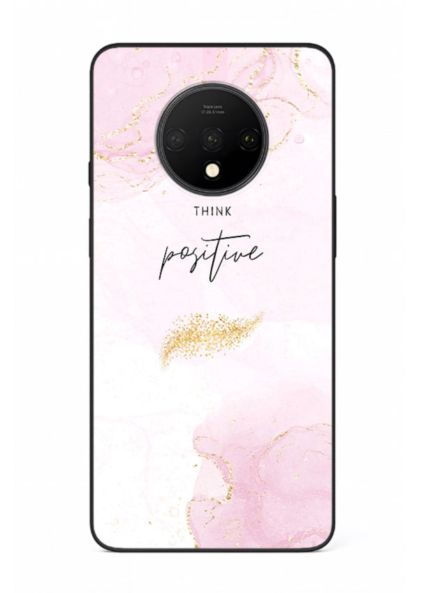 Pink cloudscape quote printed on OnePlus 7T glass back cover with calming tones.