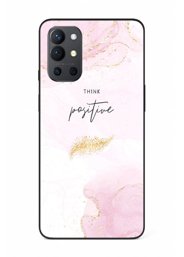 Pink cloudscape quote printed on OnePlus 9R glass back cover with calming tones.
