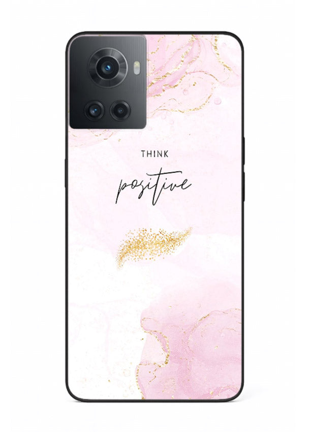 Pink cloudscape quote printed on OnePlus 10R glass back cover with calming tones.