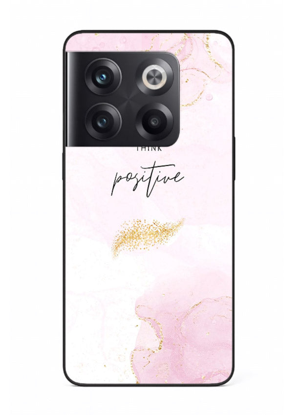Pink cloudscape quote printed on OnePlus 10T glass back cover with calming tones.