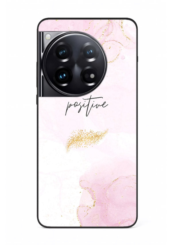 Pink cloudscape quote printed on OnePlus 12 glass back cover with calming tones.