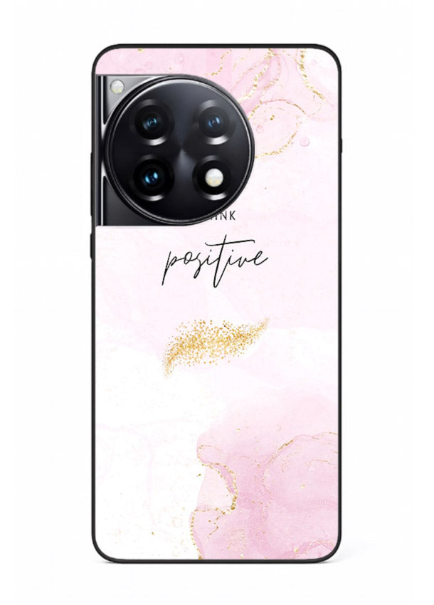 Pink cloudscape quote printed on OnePlus 12R glass back cover with calming tones.