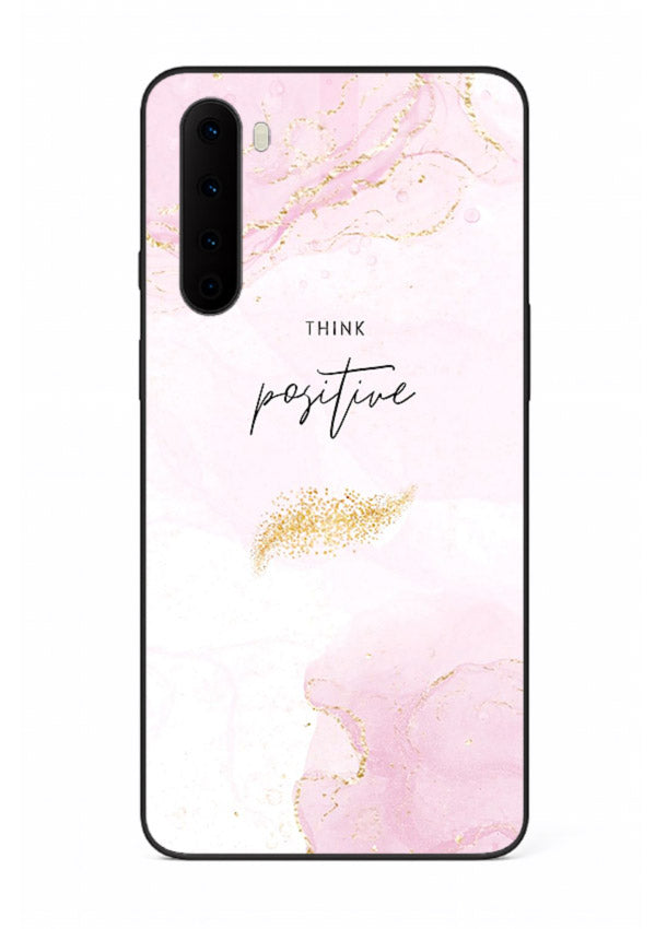 Pink cloudscape quote printed on OnePlus Nord glass back cover with calming tones.