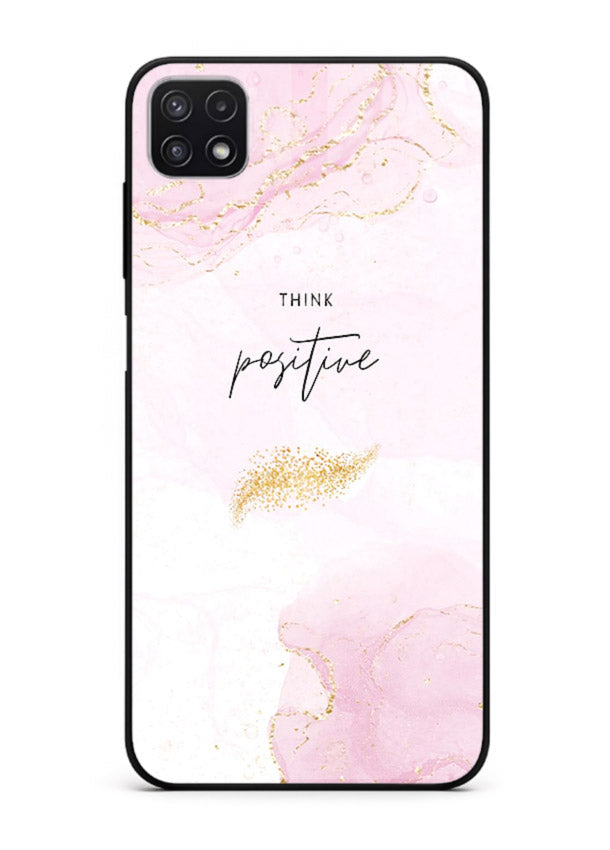 Pink cloudscape quote printed on Samsung F42 5G glass back cover with calming tones.
