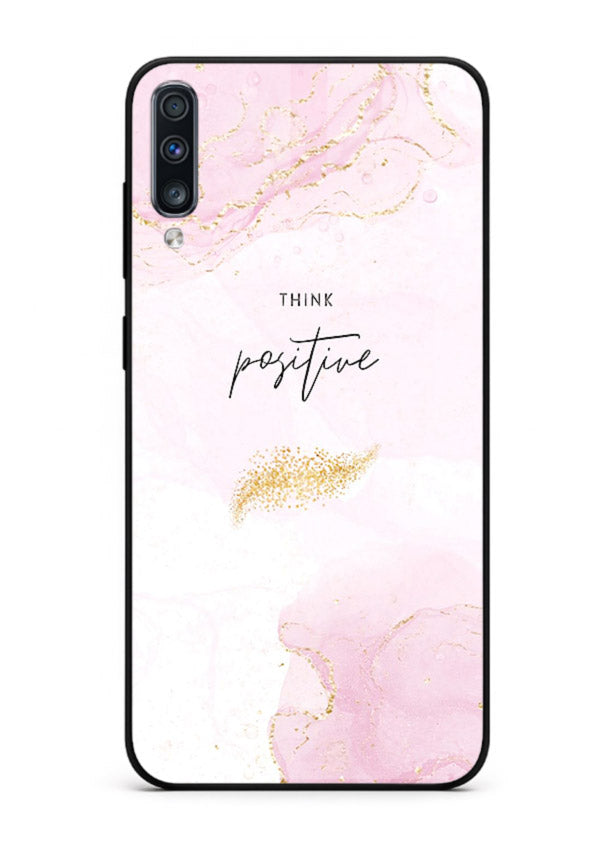 Pink cloudscape quote printed on Samsung A70 glass back cover with calming tones.