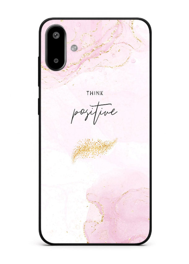 Pink cloudscape quote printed on Samsung F06 5G glass back cover with calming tones.