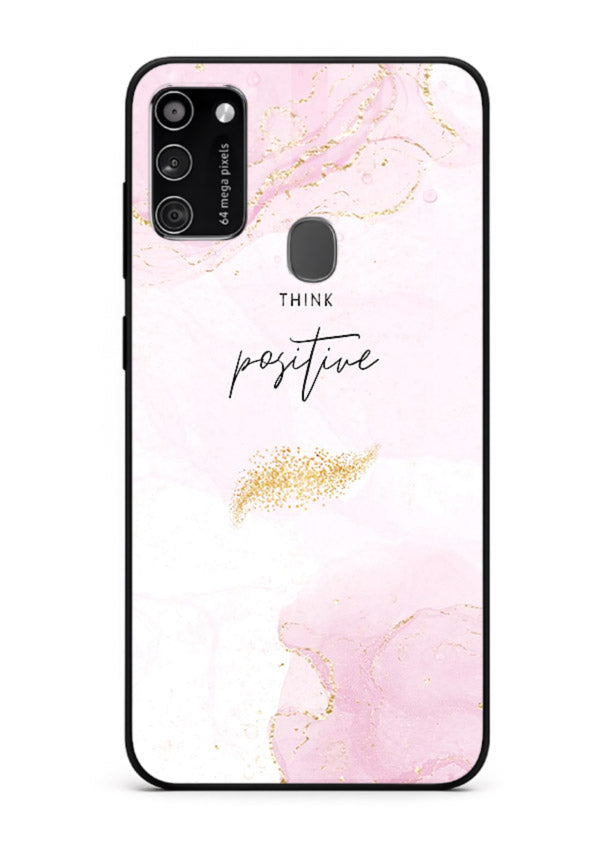 Pink cloudscape quote printed on Samsung M30s glass back cover with calming tones.