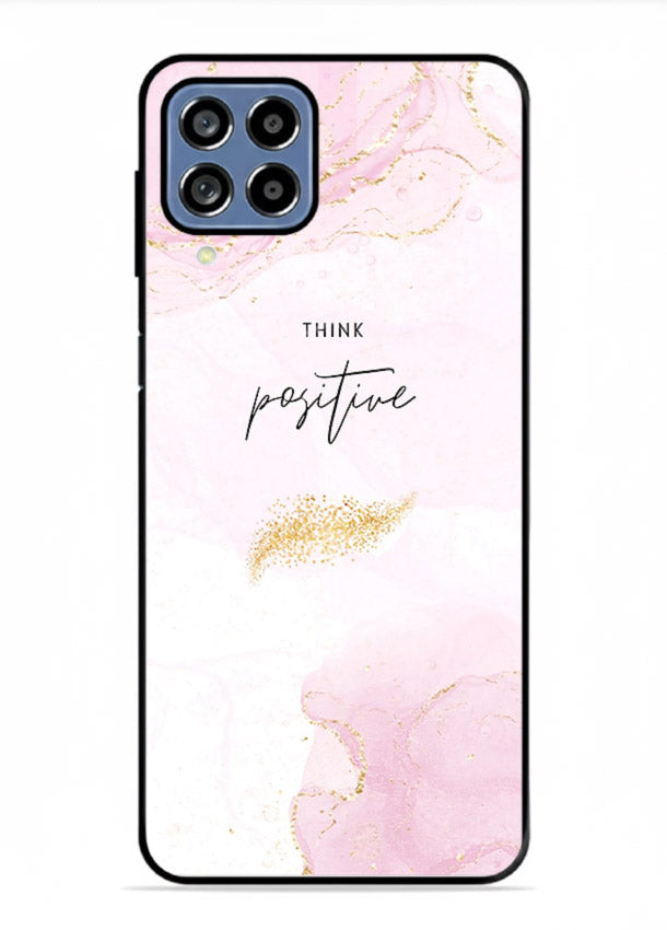 Pink cloudscape quote printed on Samsung M53 5G glass back cover with calming tones.