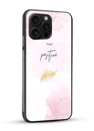 Pink cloudscape quote printed on glossy vibrant premium glass back cover with calming tones. - Angle Side