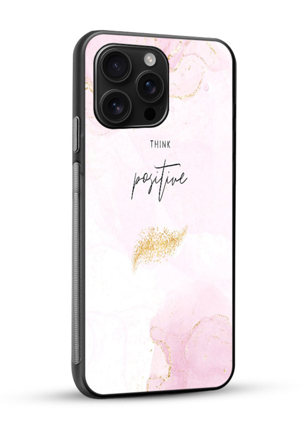 Pink cloudscape quote printed on glossy vibrant premium glass back cover with calming tones. - Angle Side