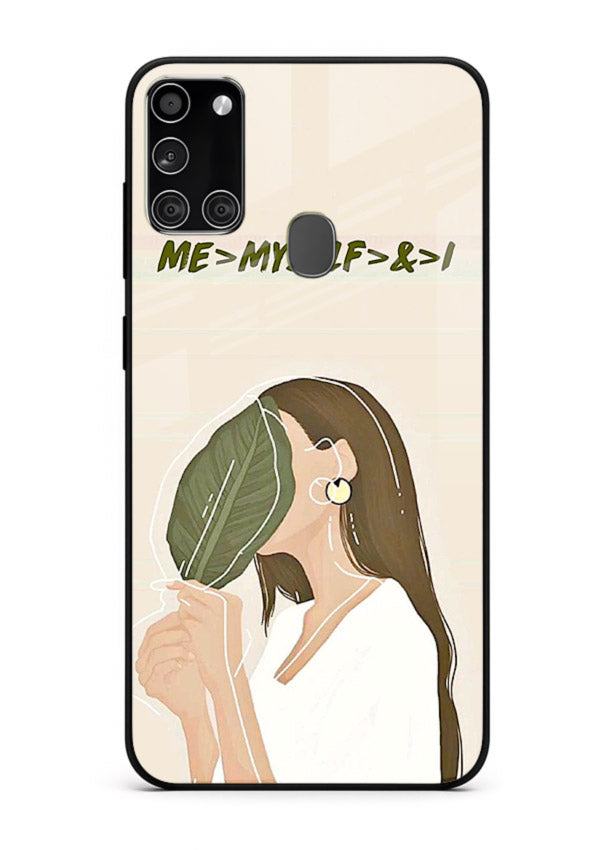 Thinking Girl Pink minimal girl artwork Samsung A21s glass back cover