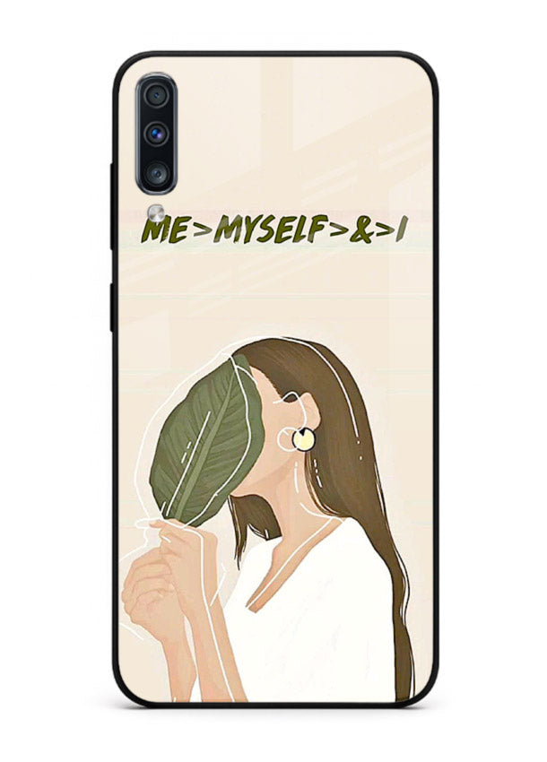 Thinking Girl Pink minimal girl artwork Samsung A70 glass back cover