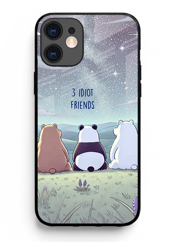 Night sky friends illustration printed on premium tempered glass iPhone 12 back cover