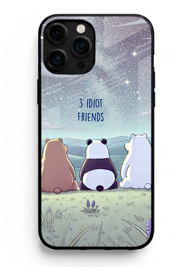 Night sky friends illustration printed on premium tempered glass iPhone 12 Pro Max back cover