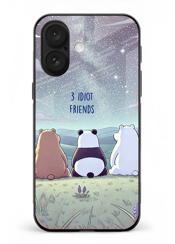 Night sky friends illustration printed on premium tempered glass iPhone 18 back cover