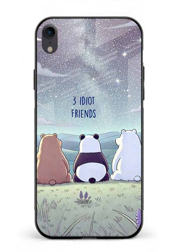 Night sky friends illustration printed on premium tempered glass iPhone XR back cover