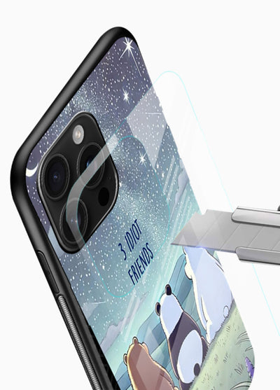 Night sky friends illustration printed on premium tempered glass mobile back cover - 4