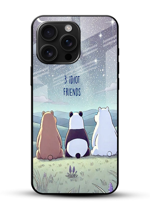 Night sky friends illustration printed on premium tempered glass mobile back cover - 1
